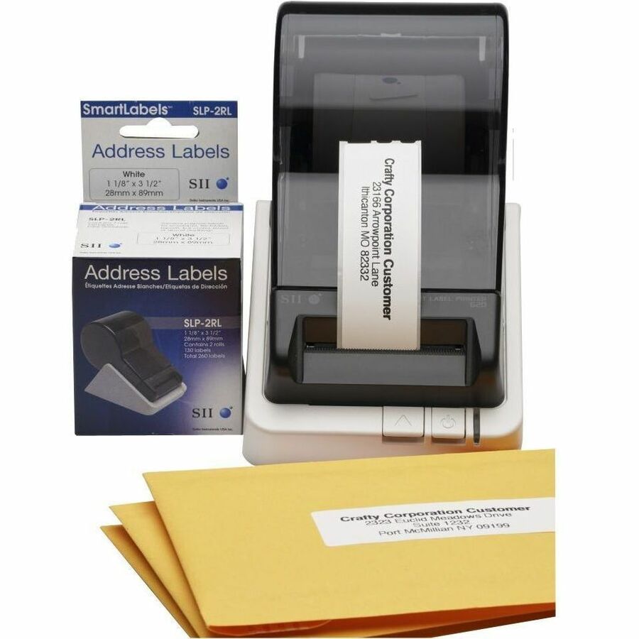 Seiko SmartLabel Printer Address Labels - 1 1/8" Width x 3 1/2" Length - Rectangle - Direct Thermal - White - Paper - 130 / Roll - 1 Each