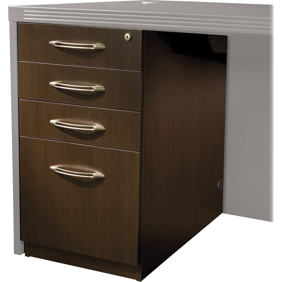 Safco Aberdeen Series Desk Pedestal - 27.5" Height x 15.3" Width x 26.5" Depth - Fluted Edge - Material: Particleboard - Finish: Laminate, Mocha - Cord Management, Modesty Panel, Grommet, Leveling Glide, Scratch Resistant, Security Lock - 1 Each