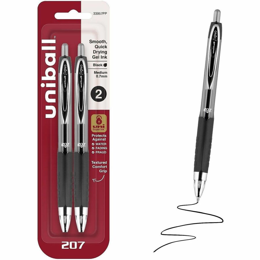 uniball™, 207 Gel Pen - Refillable - Retractable - Black Ink - Gel-based - 2 / Pack