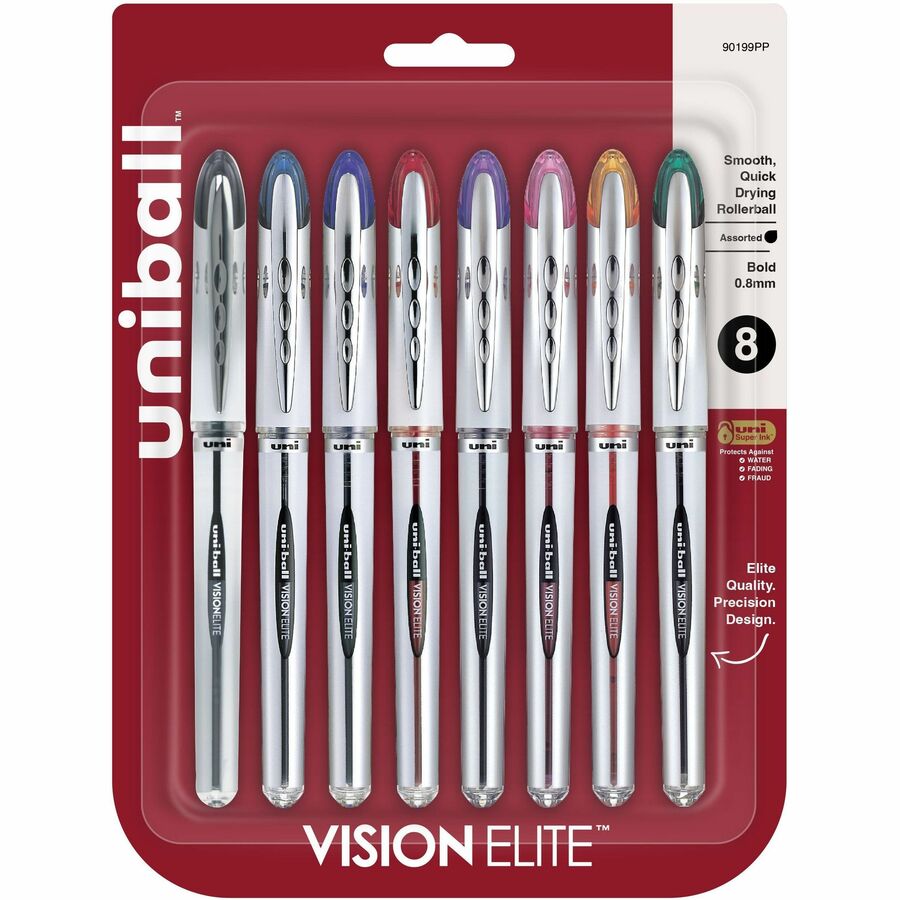 uniball™, Vision Elite Rollerball Pens - Refillable - Retractable - Assorted Ink - Gel-based - Tungsten Carbide Tip - 8 / Pack