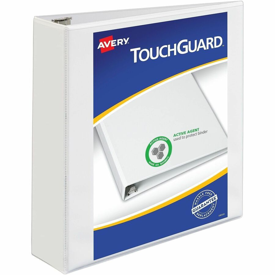 Avery®, TouchGuard View 3 Ring Binder - 2" Binder Capacity - Letter - 8 1/2" x 11" Sheet Size - 530 Sheet Capacity - 530 x 2" Ring - Fastener: Slant Ring - Pocket: 4, Internal - Polypropylene - White - Recycled - Adhesive, Antimicrobial, Durable, He...