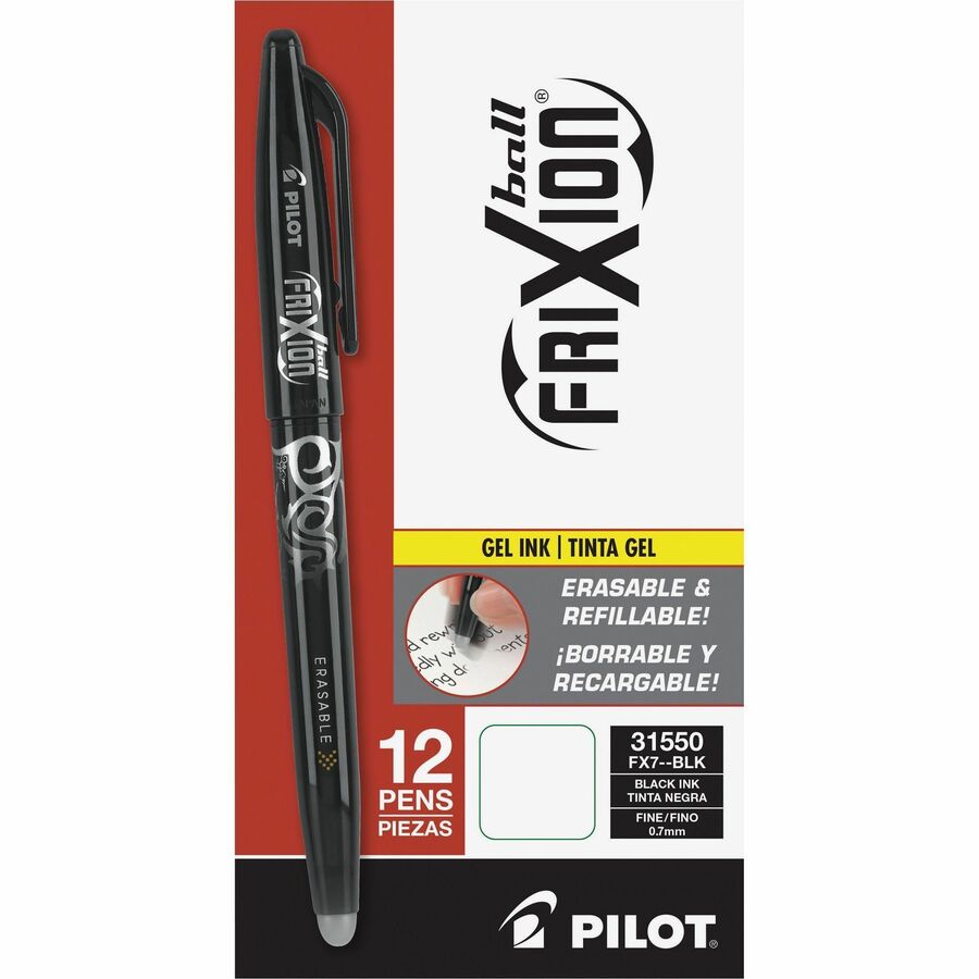 FriXion Gel Pens - Erasable - Black Ink - Gel-based - Black Barrel - Document, Writing - 12 / Dozen
