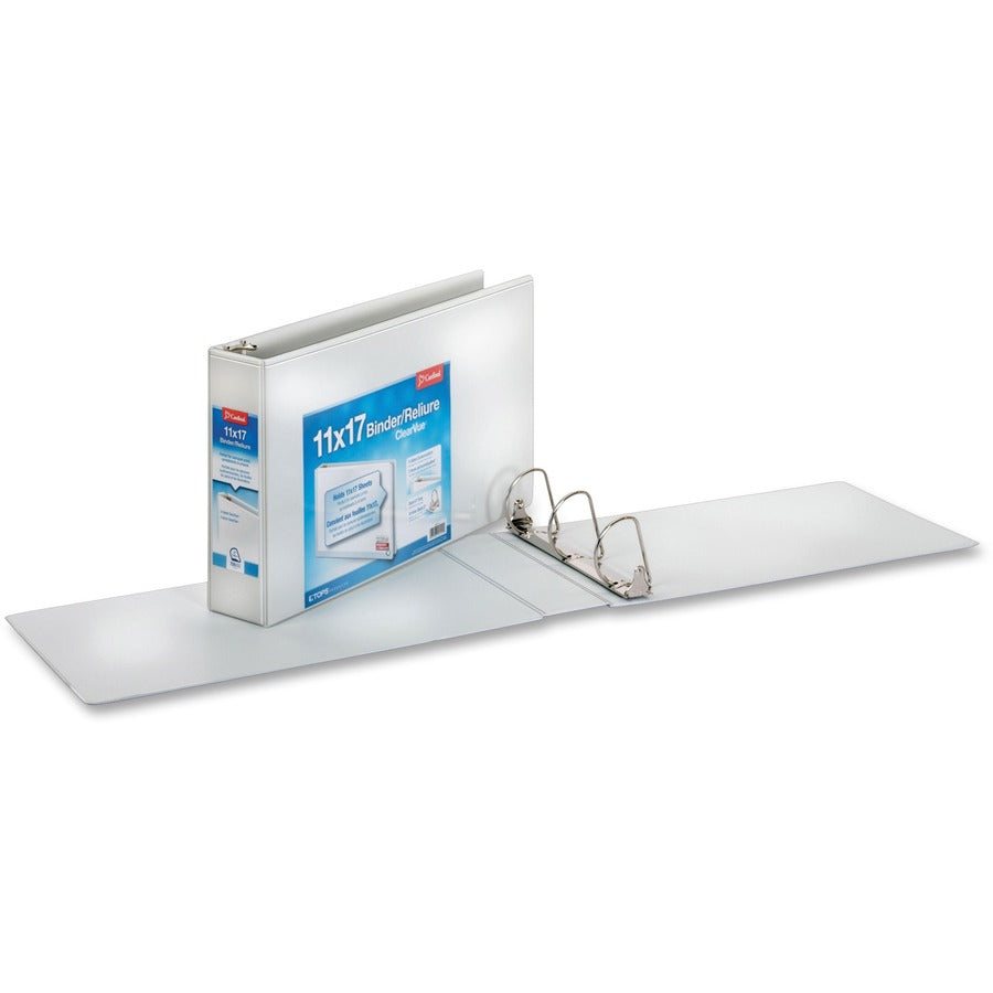 Cardinal ClearVue Overlay Tabloid D-Ring Binder - 3" Binder Capacity - Tabloid - 11" x 17" Sheet Size - 725 Sheet Capacity - 3 1/10" Spine Width - 3 Ring - Fastener: D-Ring - Vinyl - White - 3.19 lb - Recycled - Clear Overlay, Non Locking Mechanism - 1...