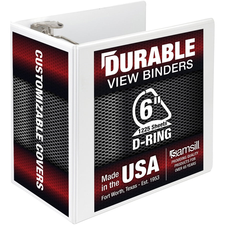 Samsill Durable View Binder - 6" Binder Capacity - Letter - 8 1/2" x 11" Sheet Size - 1225 Sheet Capacity - Fastener: D-Ring - Pocket: 2, Internal - Chipboard, Polypropylene - White - 2.73 lb - Recycled - Non-stick, Locking Ring, Heavy Duty, Clear Over...