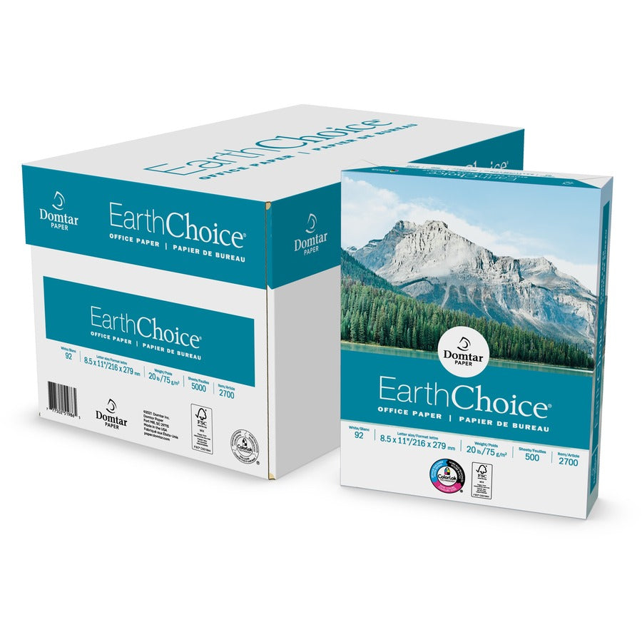 Domtar Office Paper - White - 92 Brightness - 88% Opacity - Letter - 8 1/2" x 11" - 20 lb Basis Weight - Smooth - ColorLok Technology - White - 500 Sheets - 10 / Carton