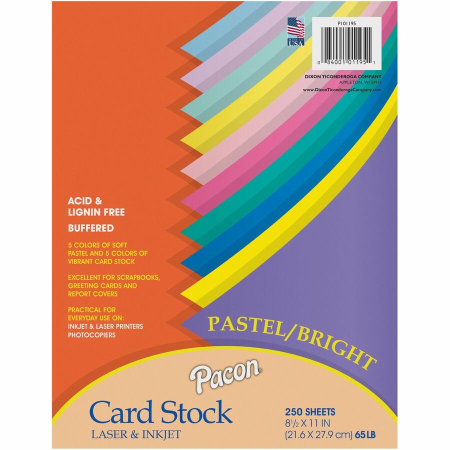 Pacon Cardstock Sheets - Assorted - Letter - 8 1/2" x 11" - 65 lb Basis Weight - Sustainable Forestry Initiative (SFI) - Assorted - 1 Pack