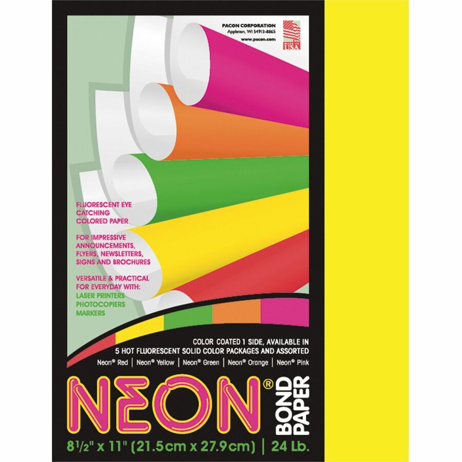 Pacon Neon Multipurpose Paper - Yellow - Letter - 8 1/2" x 11" - 24 lb Basis Weight - Sustainable Forestry Initiative (SFI) - Neon Yellow - 1 Pack