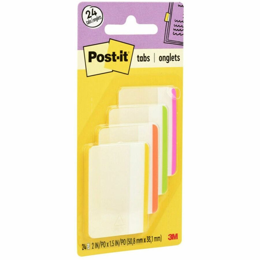 Post-it®, Durable Tabs - Write-on Tab(s) - 1.50" Tab Height x 2" Tab Width - Pink, Green, Orange, Yellow Tab(s) - Repositionable - 24 / Pack