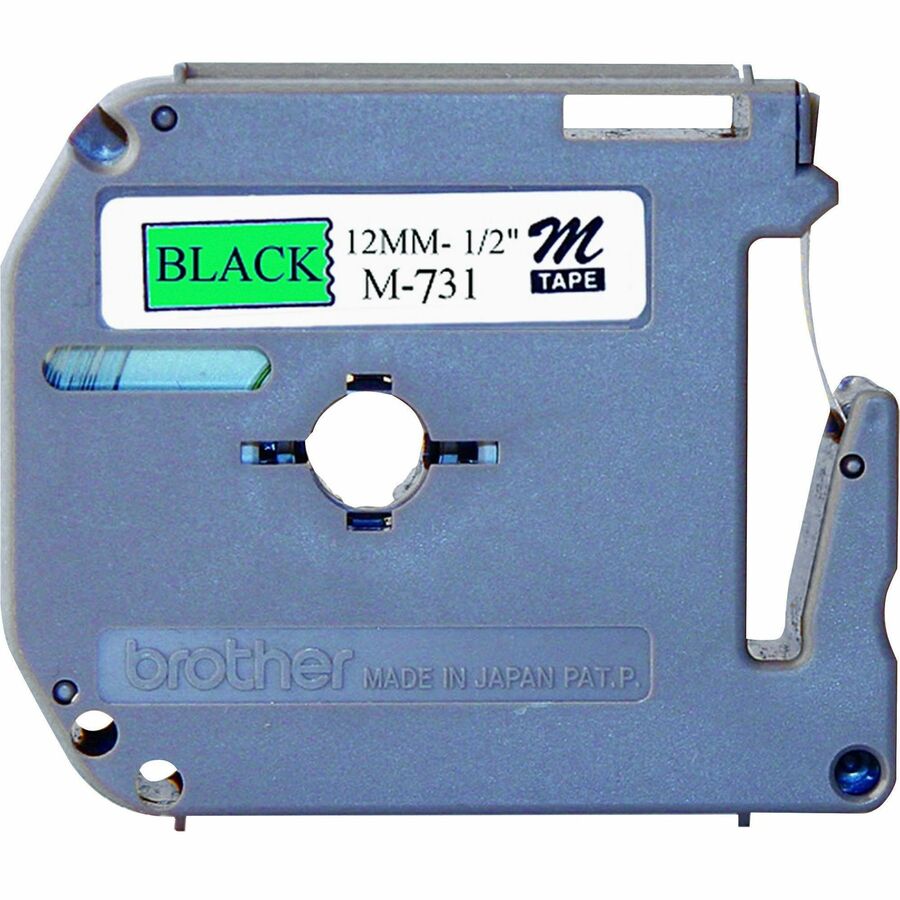 P-touch P-touch Nonlaminated M Series Tape Cartridge - 1/2" Width x 26 1/5 ft Length - Rectangle - Direct Thermal - Green, Black - 1 Each