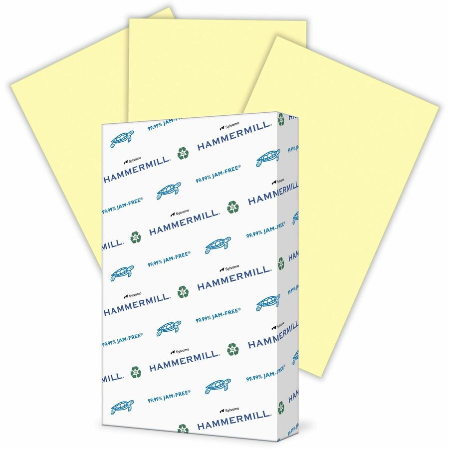 Hammermill Colors Recycled Copy Paper - Canary - Legal - 8 1/2" x 14" - 20 lb Basis Weight - Sustainable Forestry Initiative (SFI) - Jam-free, Acid-free, Archival-safe, Eco-friendly - Canary - 5000 Sheets - 500 Sheets/Pack - 1 Ream