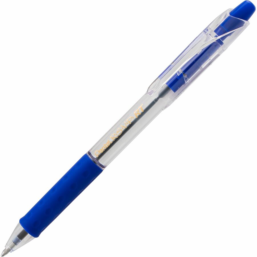 Pentel Recycled Retractable R.S.V.P. Pens - Refillable - Retractable - Blue Ink - Clear Barrel - Stainless Steel Tip - 12 / Dozen