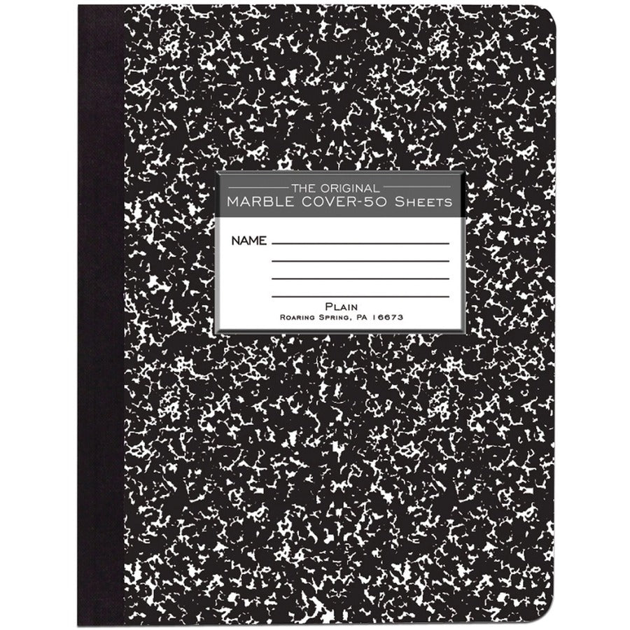 Roaring Spring Unruled Hard Cover Composition Book - 50 Sheets - 100 Pages - Plain - Sewn/Tapebound - Plain Front Ruling - 15 lb Basis Weight - 56 g/m², Grammage - 9 3/4" x 7 1/2" Sheet Size - 0.25" Height x 7.5" Width x 9.8" Length - White Paper...
