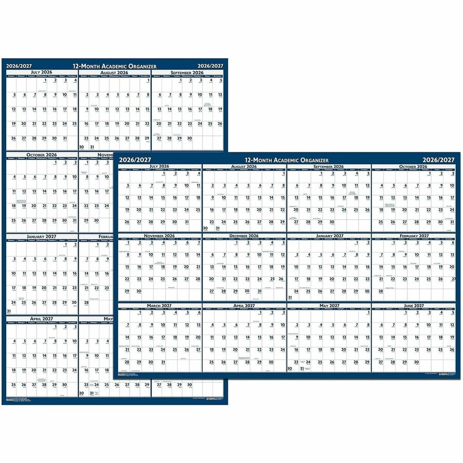 House of Doolittle Academic July-June Wall Calendar - Julian Dates - Yearly - 1 Year - July 2026 to June 2027 - 24" x 37" Sheet Size - 1.13" x 1.63" , 1.25" x 1.38" Block - Blue, Gray - Paper - 1 Each