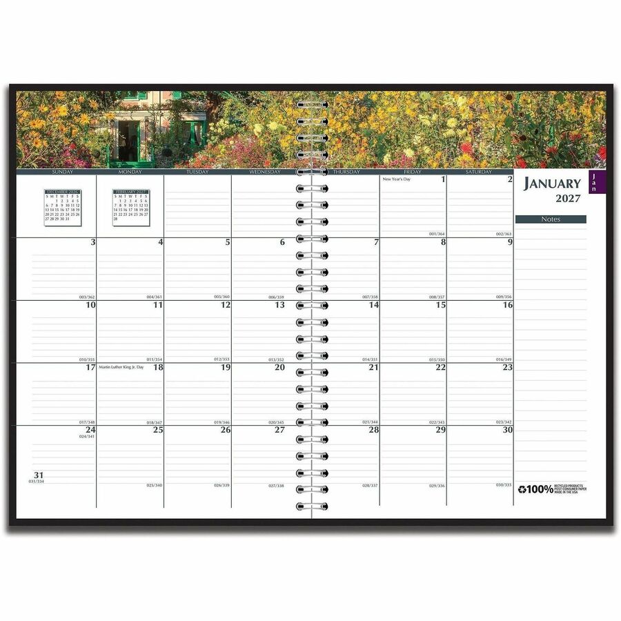 House of Doolittle Earthscapes Gardens Weekly Monthly Planner - Julian Dates - Weekly, Monthly - 1 Year - January 2027 to December 2027 - 8:00 AM to 5:00 PM - Hourly - 7" x 10" Sheet Size - Wire Bound - Paper - Black Cover - 1 Each