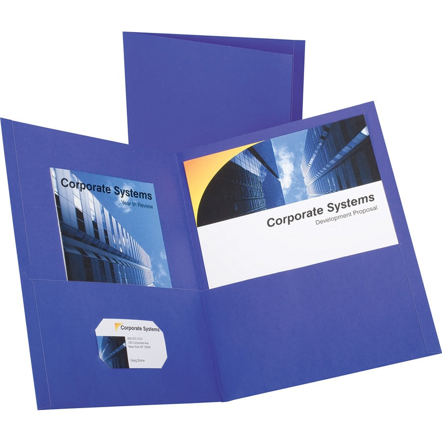 Oxford Letter Recycled Pocket Folder - 8 1/2" x 11" - 100 Sheets Capacity - 2 Inside Front & Back Pocket - Leatherette - Purple - Turned Edge - 10% Recycled - 25 / Box
