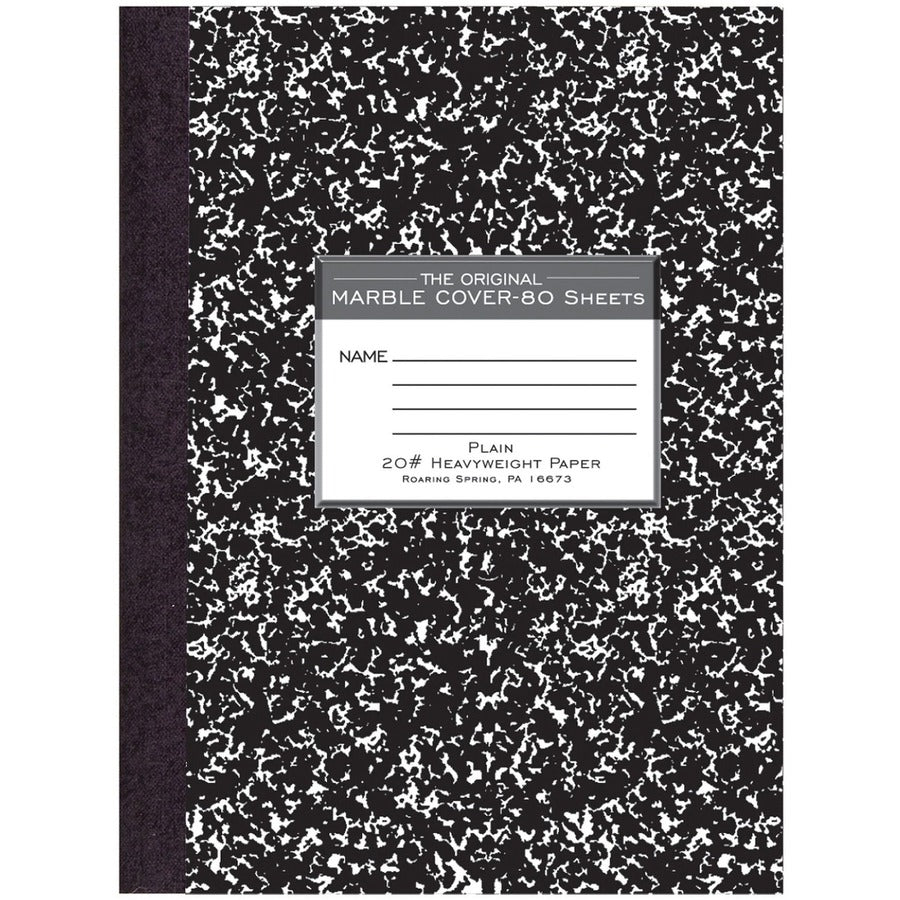 Roaring Spring Signature Collection Unruled Oversized Hard Cover Composition Book - 80 Sheets - 160 Pages - Plain - Sewn/Tapebound - Plain Front Ruling - Red Margin - 20 lb Basis Weight - 75 g/m², Grammage - 10 1/4" x 7 7/8" Sheet Size - 0.50" Heig...