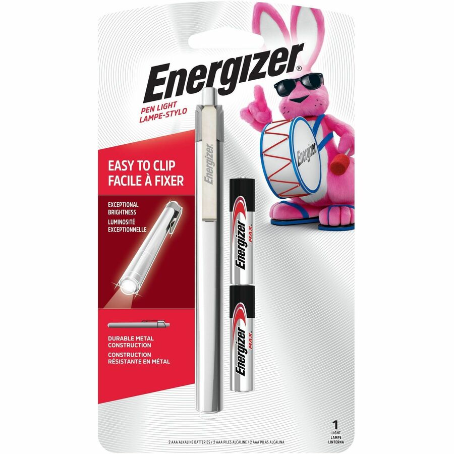 Energizer Aluminum Pen LED Flashlight - LED - 35 lm Lumen - AAA - Battery - Stainless Steel - Impact Resistant, Drop Resistant - Silver - 1 Each