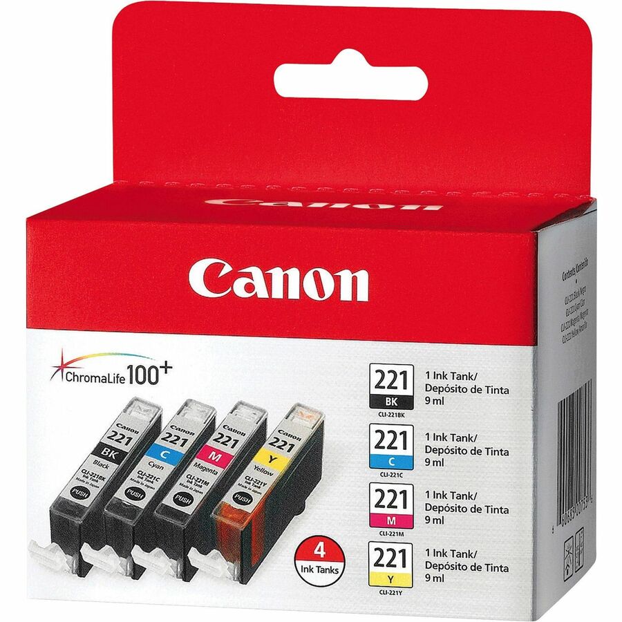 Canon CLI-221 Original Inkjet Ink Cartridge - Assorted, Cyan, Magenta, Yellow - 4 / Pack - Inkjet - Assorted, Cyan, Magenta, Yellow - 4 / Pack