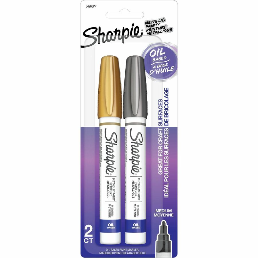 Sharpie Oil-Based Paint Marker - Metallic Gold, Metallic Silver Ink - Oil Based - 2 / Pack