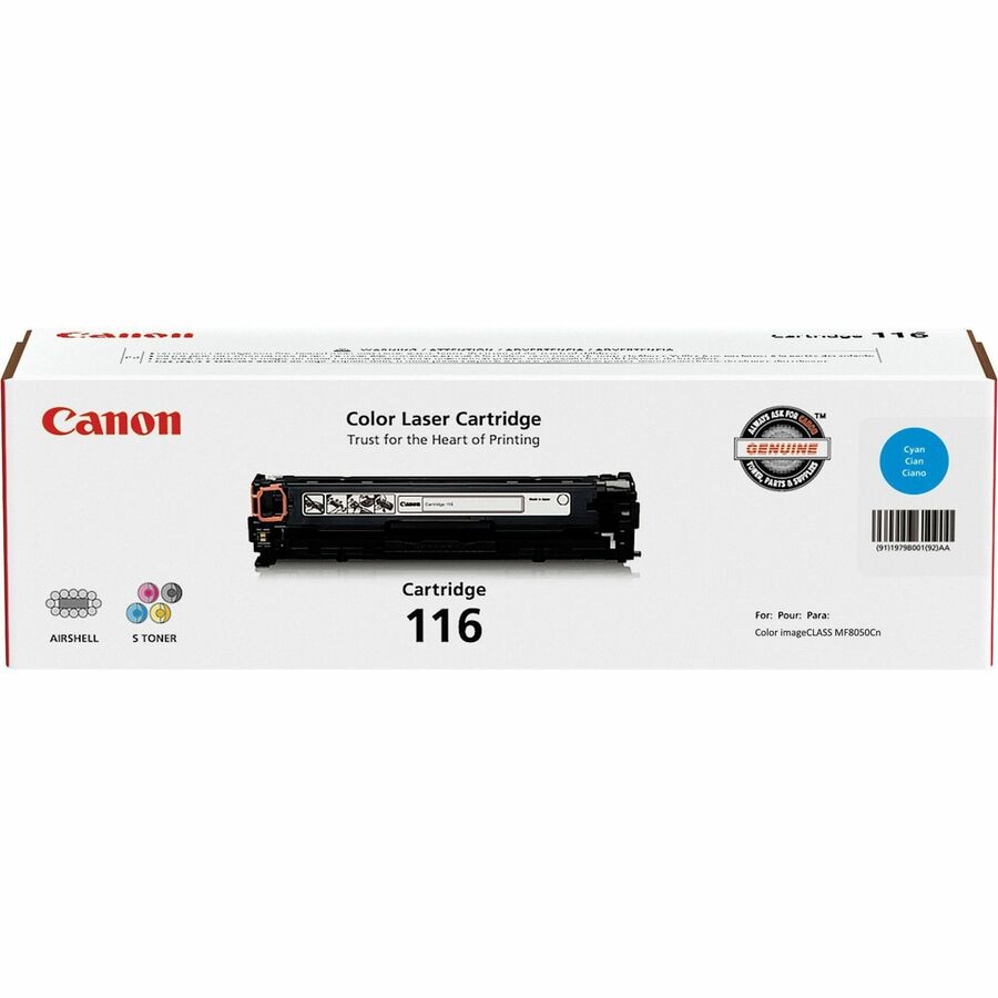 Canon 116 Original Laser Toner Cartridge - Cyan - 1 Each - 1500 Pages