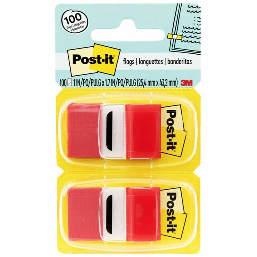 Post-it®, Red Flag Value Pack - 600 x Red - 1" Flag/Note Width x 1 3/4" Flag/Note Length - Rectangle - Unruled - Red - Removable, Writable - Dispenser Included - 50/Dispenser Box - 12 / Box