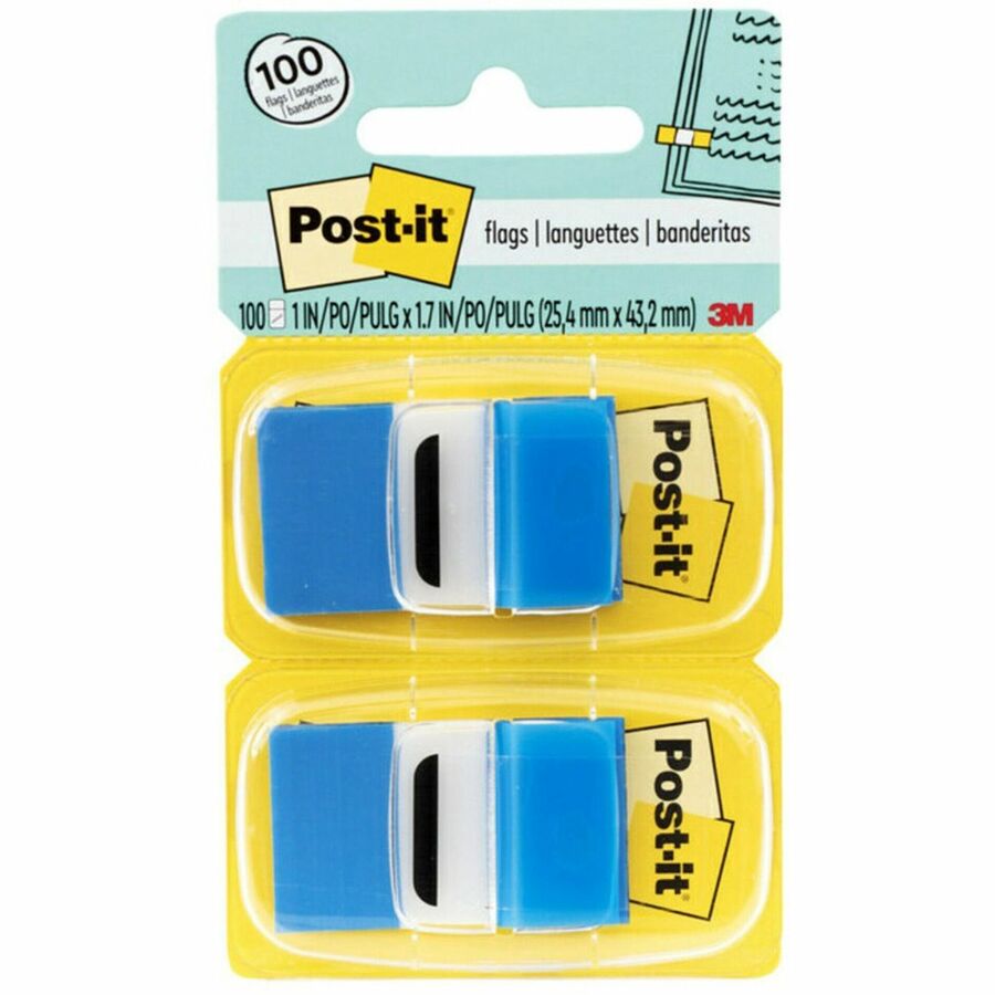 Post-it®, Blue Flag Value Pack - 600 x Blue - 1" Flag/Note Width x 1 3/4" Flag/Note Length - Rectangle - Unruled - Blue - Removable, Repositionable, Reusable - Dispenser Included - 50/Dispenser Box - 12 / Box