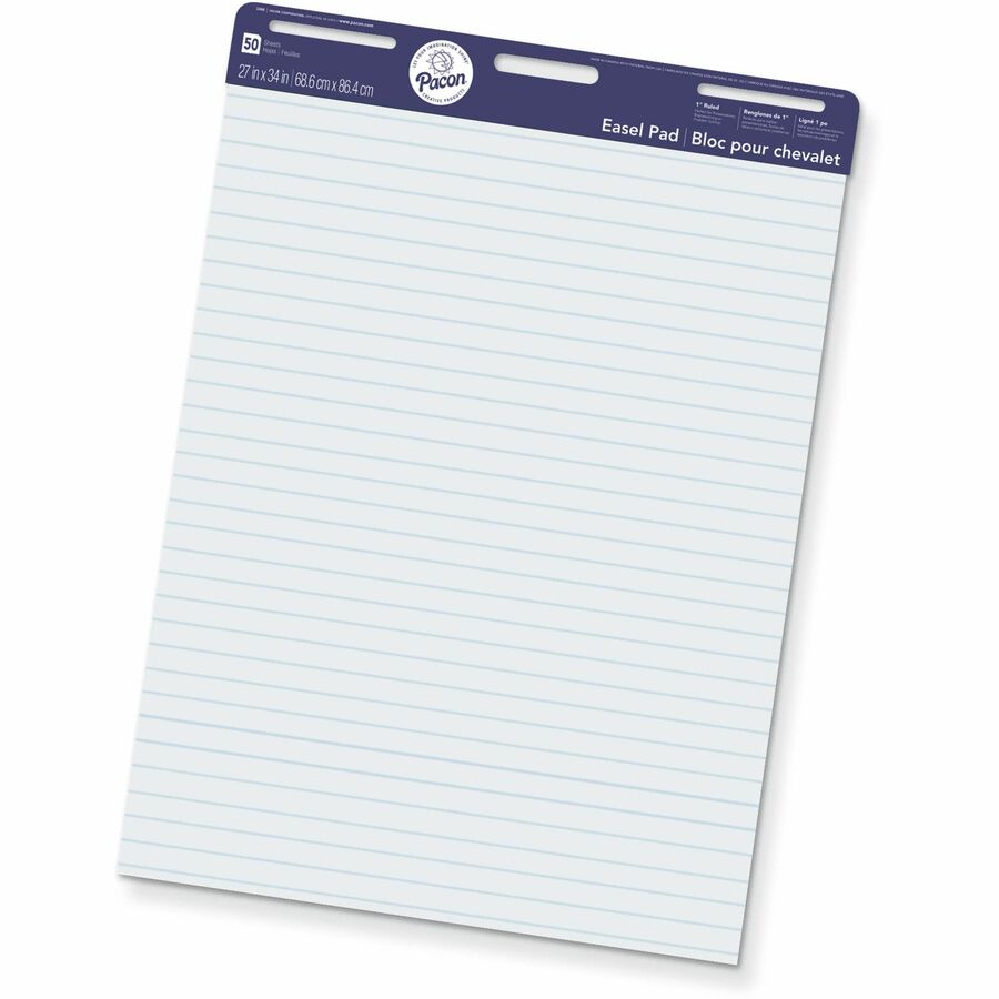 Pacon Ruled Easel Pads - 50 Sheets - Stapled/Glued - Front Ruling Surface - Ruled Front Ruling - 1" Ruled - 27" x 34" Sheet Size - White Paper - Chipboard Cover - Perforated, Bond Paper - Recycled - 1 Pad