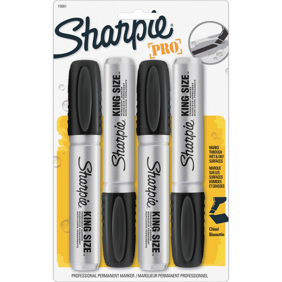 Sharpie King-Size Permanent Markers - Black Ink - Plastic Barrel - 4 / Pack