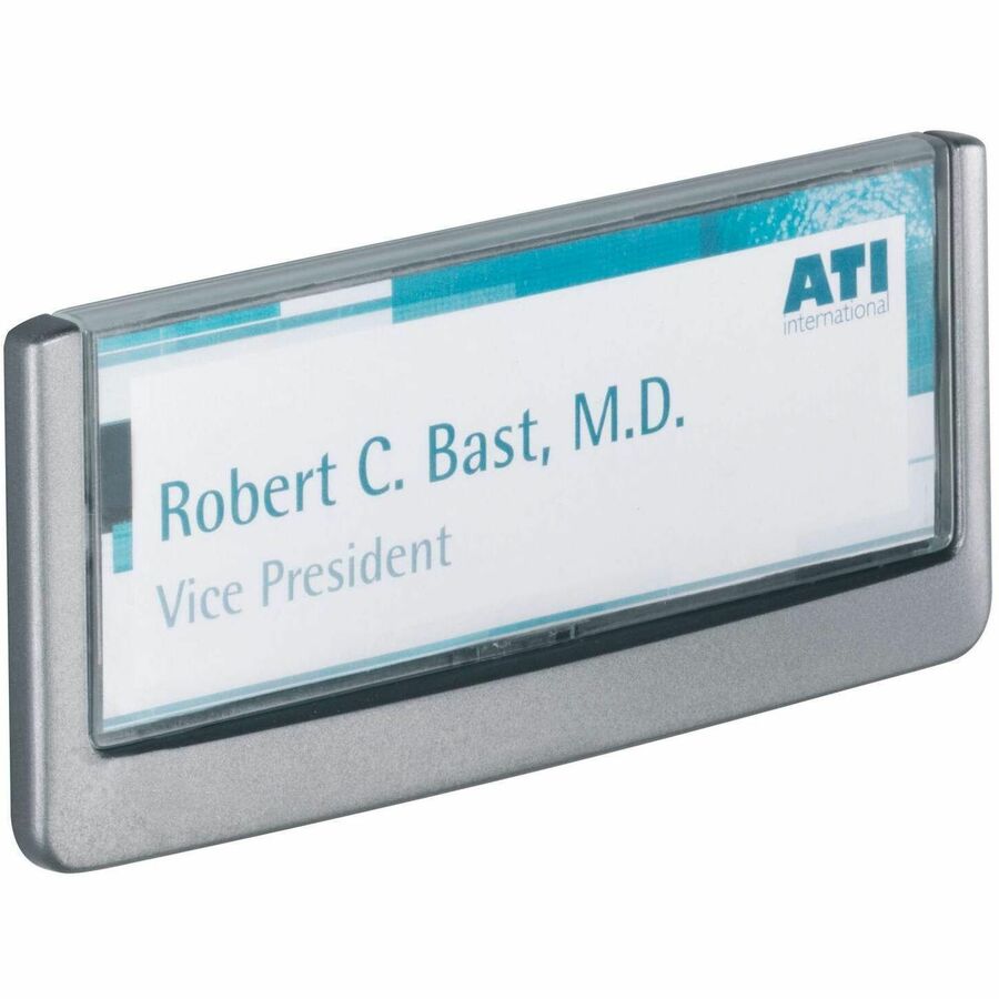 DURABLE CLICK SIGN 149x52.5 mm - 5.9" Width x 2.1" Height x 0.6" Depth - Rectangular Shape - Door-mountable, Surface-mountable, Wall Mountable - Indoor - Acrylic, Plastic - Clear, Graphite - 1 Each