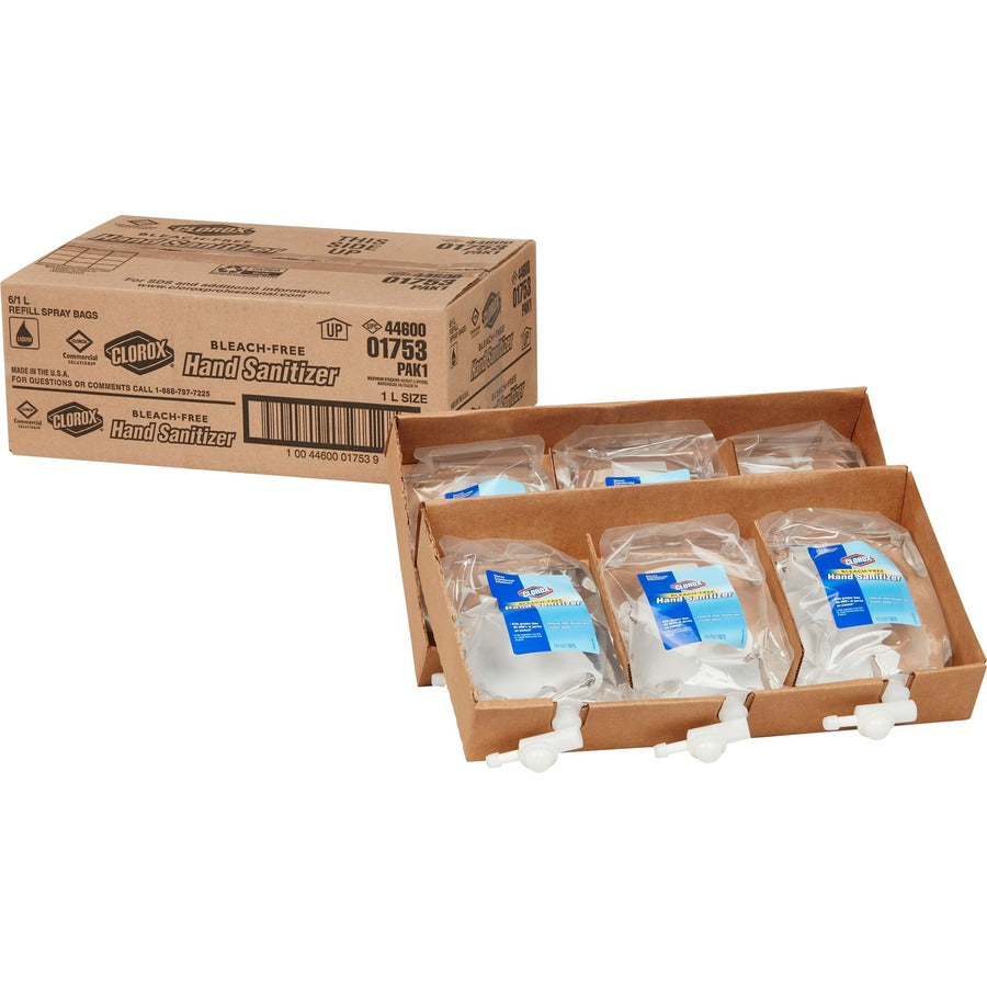 Clorox Commercial Solutions Hand Sanitizer Refill - 1.06 quart - Kill Germs - Hand - Moisturizing - Clear - Bleach-free, Non-sticky, Non-greasy - 6 / Carton