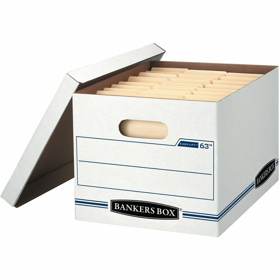 Bankers Box Easylift File Storage Box - Internal Dimensions: 12" Width x 12" Depth x 10" Height - External Dimensions: 12.8" Width x 13.2" Depth x 10.5" Height - 400 lb - Media Size Supported: Letter - Lift-off Closure - Stackable - White, Blue - For F...