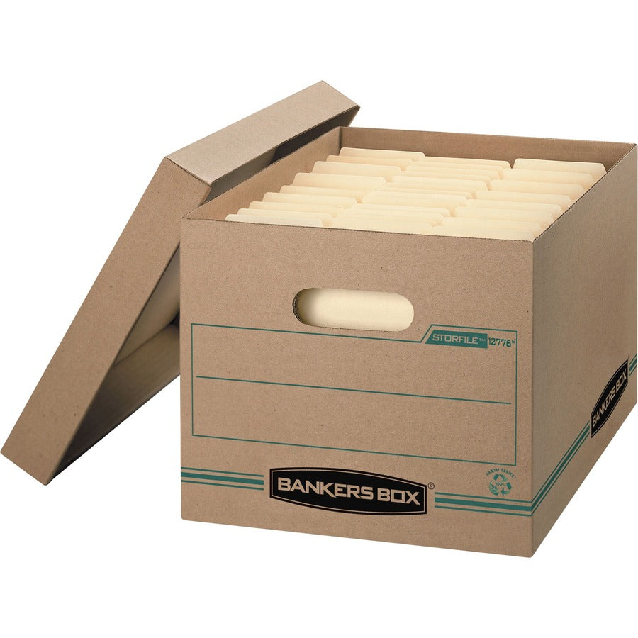 Bankers Box STOR/FILE Recycled File Storage Box - Internal Dimensions: 12" Width x 15" Depth x 10" Height - External Dimensions: 12.5" Width x 16.3" Depth x 10.5" Height - Media Size Supported: Letter, Legal - Lift-off Closure - Basic Duty - Stackable...