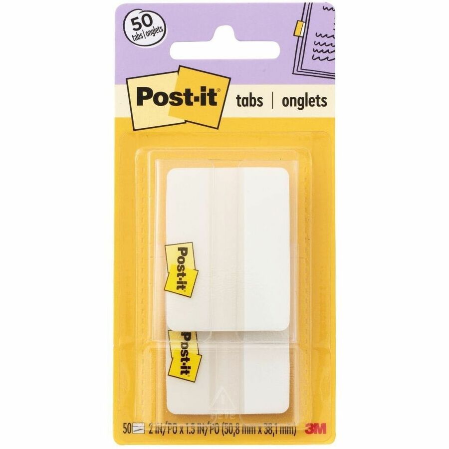Post-it®, Durable Tabs - 1.50" Tab Height x 2" Tab Width - Removable - White Tab(s) - Printable, Durable, Long Lasting, Easy to Use - 50 / Pack