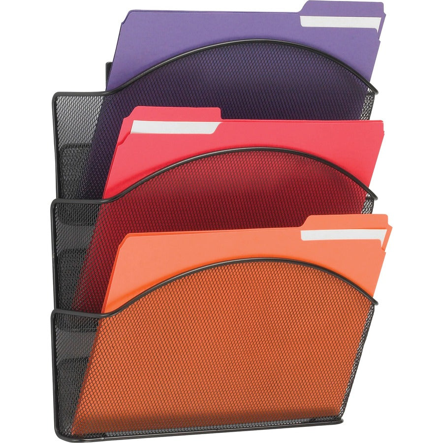 Safco Onyx Mesh Wall Pockets - 17.25" Height x 12" Width x 3.25" Depth - Powder Coated - Black - Steel - 1 Each