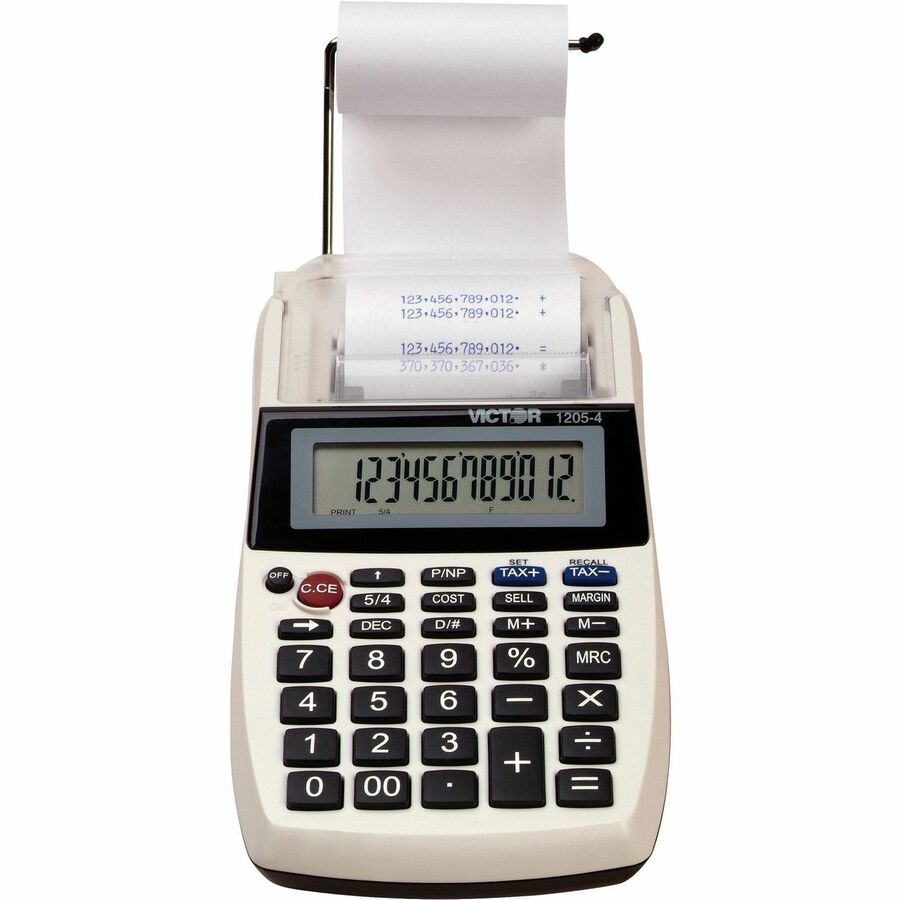 Victor 12054 Printing Calculator - Environmentally Friendly, Large Display, Independent Memory, 3-Key Memory - Power Adapter Powered - 1.8" Height x 4" Width x 8" Depth - Multi, Black - 1 Each