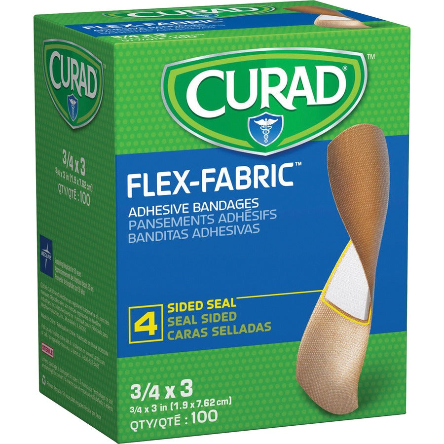 Curad Comfort Cloth Adhesive Fabric Bandages - - 0.75" Width x 3" Length - Tan - 100 / Box