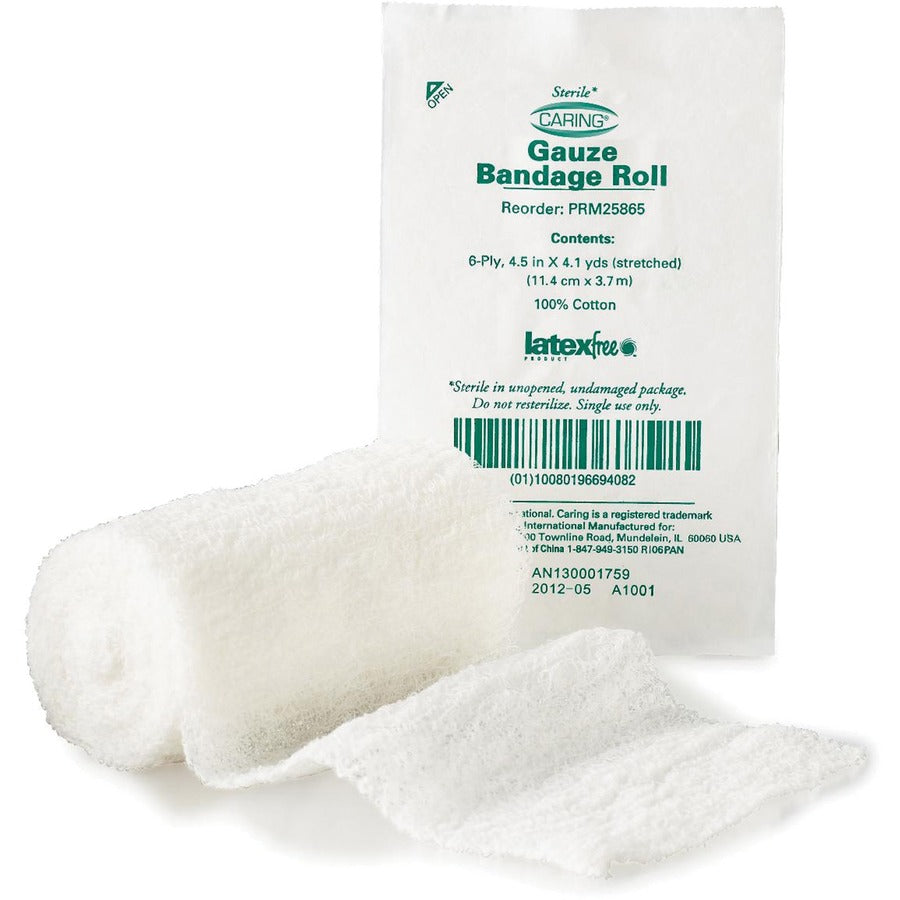 Medline Sterile Gauze Bandage Roll - 6 Ply - 4.50" Width x 12.30 ft Length - White - 100 / Box