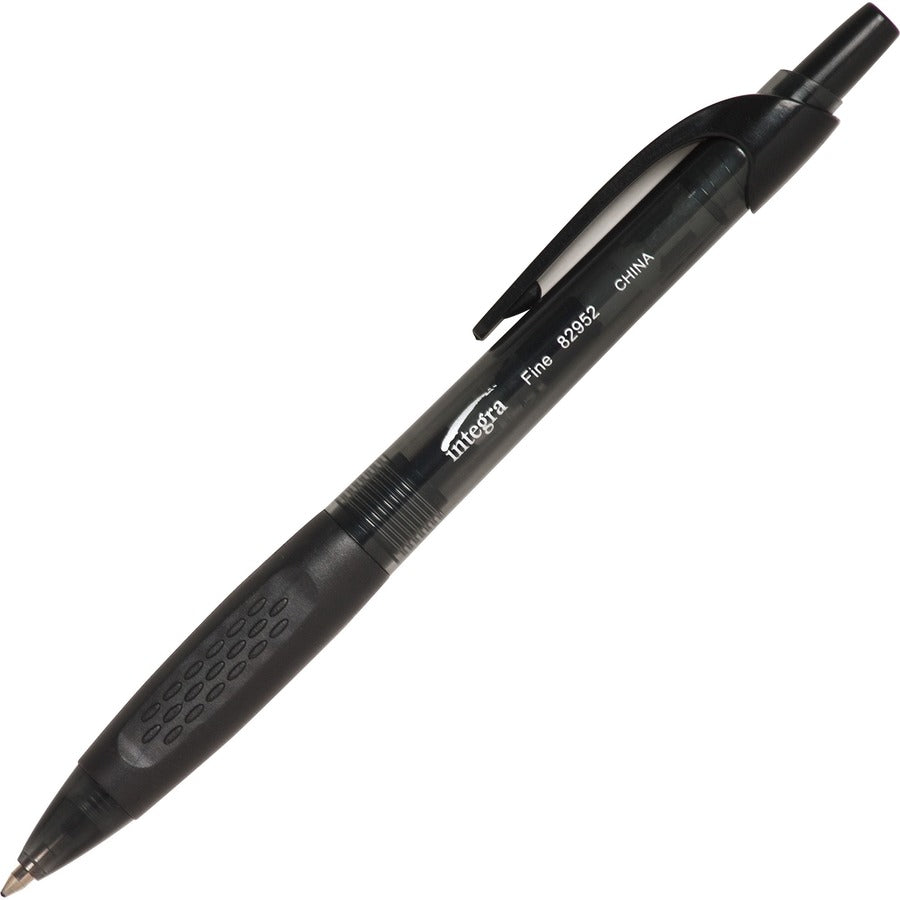 Integra 82952 Retractable Ballpoint Pens - Retractable - Black Ink - Black, Transparent Barrel - 1 Dozen