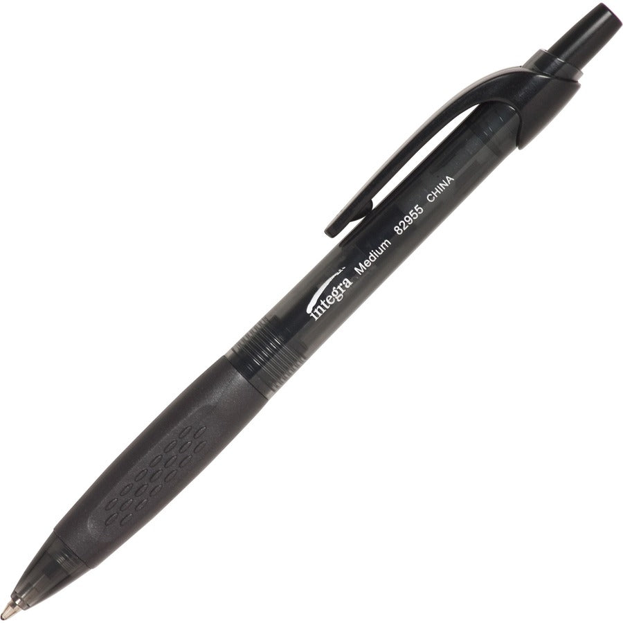 Integra Easy Click Retractable Ballpoint Pen - Retractable - Black Ink - Black Barrel - 1 Dozen
