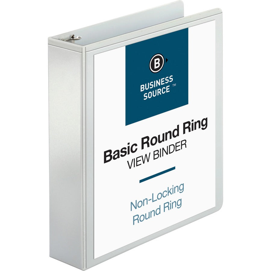 Business Source Round-ring View Binder - 2" Binder Capacity - Letter - 8 1/2" x 11" Sheet Size - 475 Sheet Capacity - Fastener: Round Ring - Pocket: 2, Internal - Polypropylene, Chipboard - White - Wrinkle-free, Gap-free Ring, Clear Overlay, Non Lockin...