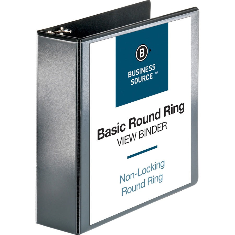 Business Source Round-ring View Binder - 3" Binder Capacity - Letter - 8 1/2" x 11" Sheet Size - 625 Sheet Capacity - Fastener: Round Ring - Pocket: 2, Internal - Polypropylene - Black - Wrinkle-free, Gap-free Ring, Clear Overlay, Non Locking Mechanism...