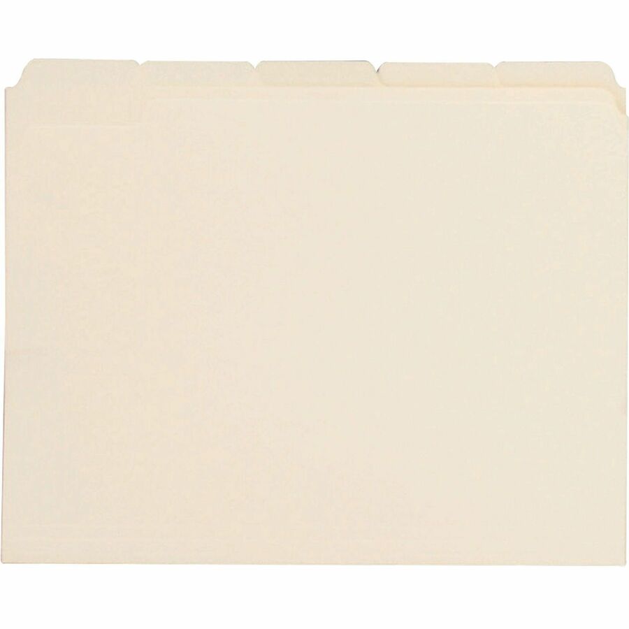 Business Source 1/5 Tab Cut Letter Recycled Top Tab File Folder - 8 1/2" x 11" - 3/4" Expansion - Top Tab Location - Assorted Tab Position - 11 pt. - Manila Paper - Manila - 10% Recycled - 100 / Box