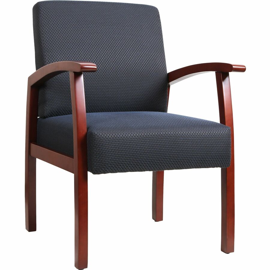 Lorell Thickly Padded Guest Chair - Cherry Frame Color - Four-legged Base - Midnight Blue - 1 Each