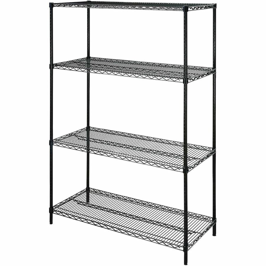 Lorell Industrial Wire Shelving - 48" Width x 24" Depth x 72" Height - 4 x Shelf(ves) - 4000 lb Load Capacity - Black - Steel