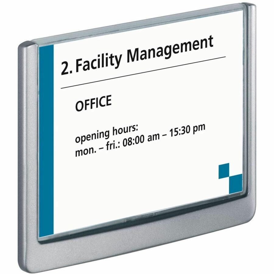 DURABLE Click Sign - 6.8" Width x 5.1" Height x 0.6" Depth - Rectangular Shape - Wall Mountable, Door-mountable - Indoor - Plastic - Graphite - 1 Each