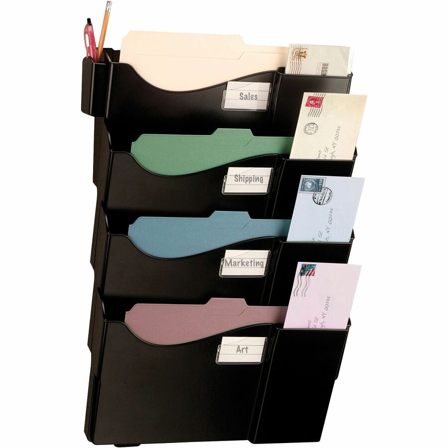 Officemate Grande Central Wall Filing System - 4 Pocket(s) - 23.50" Height x 16.62" Width x 4.75" Depth - Black - 1 Pack
