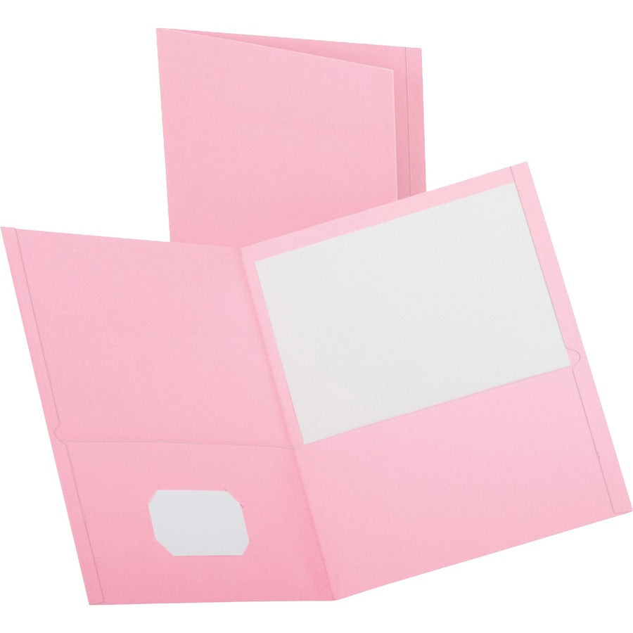 Oxford Letter Recycled Pocket Folder - 8 1/2" x 11" - 2 Pocket - Leatherette - Pink - Turned Edge - 10% Recycled - 25 / Box