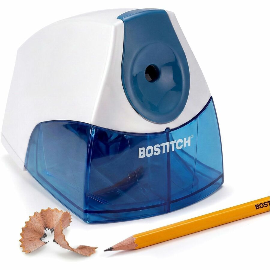Bostitch Personal Electric Pencil Sharpener - Desktop - 1 Hole(s) - Helical - 4.3" Height x 4" Width - Blue, Silver - 1 Each