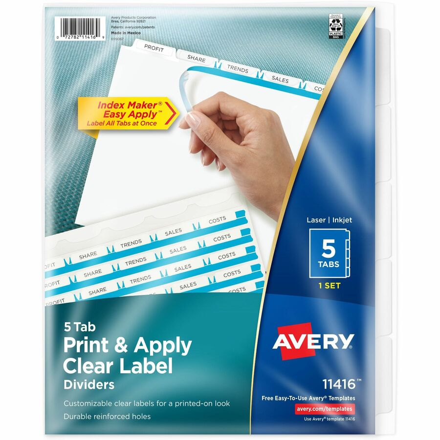 Avery®, Index Maker Index Divider - 5 x Divider(s) - 5 - 5 Tab(s)/Set - 8.5" Divider Width x 11" Divider Length - 3 Hole Punched - White Paper Divider - White Paper Tab(s) - 20% - Durable, Tear Resistant, Hole-punched, Printable, Chlorine-free, PVC...