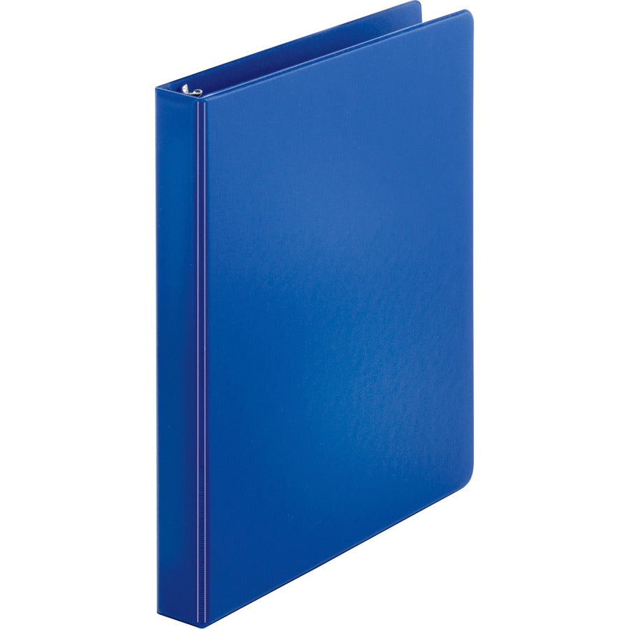 Business Source Basic Round-ring Binder - 1" Binder Capacity - Letter - 8 1/2" x 11" Sheet Size - 225 Sheet Capacity - 3 Ring - Fastener: Round Ring - Pocket: Inside Front & Back - Chipboard, Polypropylene - Dark Blue - 12.80 oz - Exposed Rivet, Non Lo...